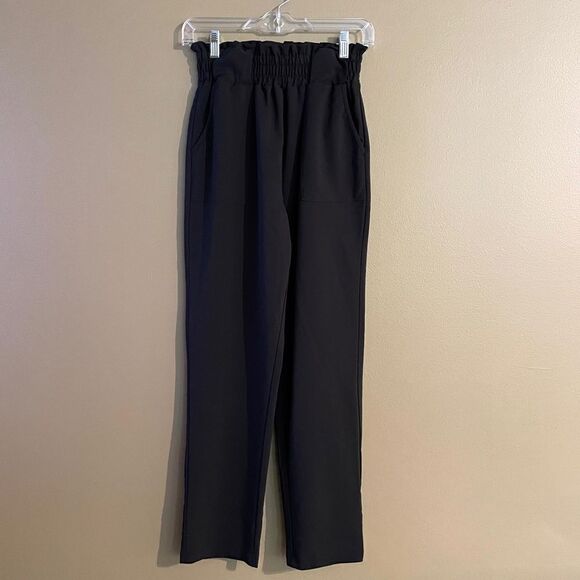 Grace Karin size small Black Paperbag Waist High Rise Pants no belt EUC - Picture 3 of 8
